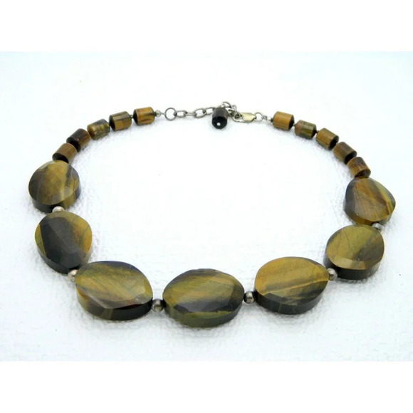 Vintage .925 Silver Trapezoid Faceted Tiger's Eye